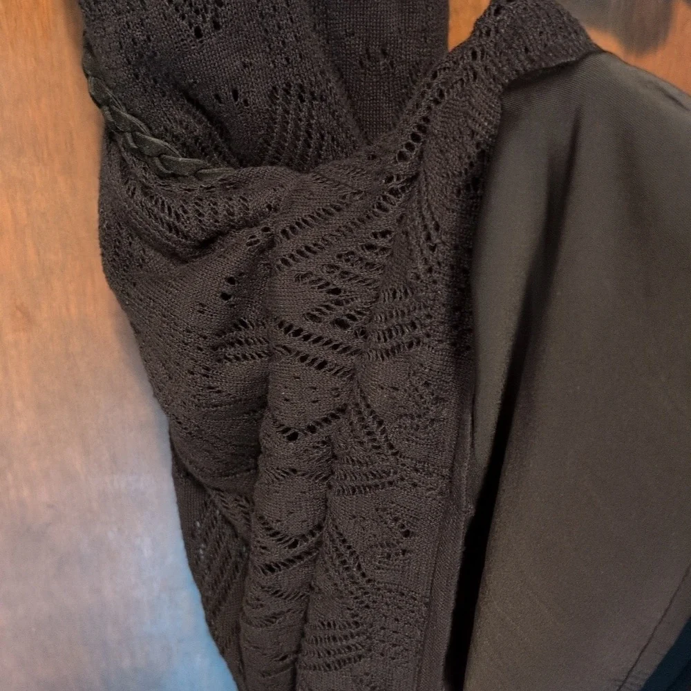 Lauren Ralph Lauren Elegant Black Knit Dress with Suede Leather Belt XL - Picture 8 of 11